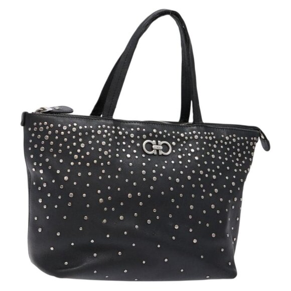 Salvatore Ferragamo Gancini Tote Bag Leather Black Silver Auth bs28720 - Picture 1 of 16